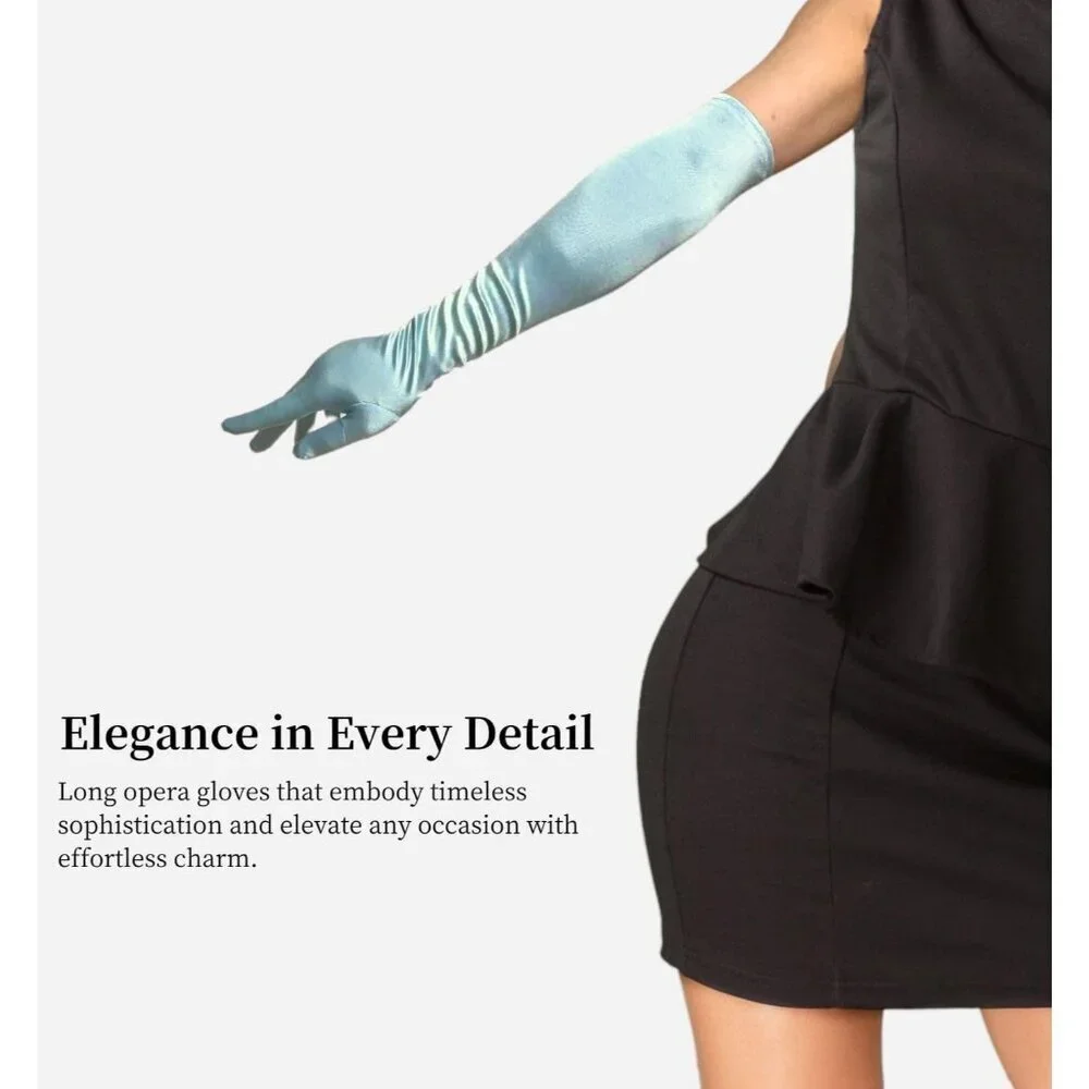 Women's Elbow Length Light Blue Satin Gloves Costume Princess Party Accessories